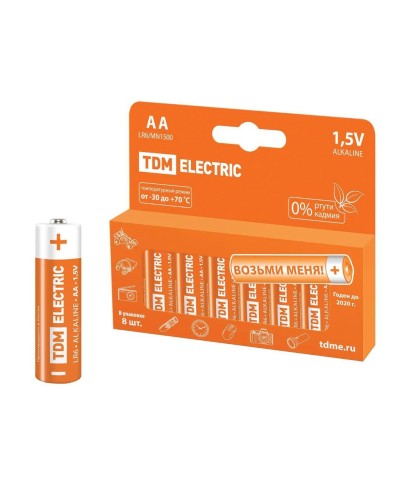 LR6 AA Alkaline 1,5V PAK-8 TDM (SQ1702-0009). Элемент питания. TDM ЕLECTRIC в Стерлитамаке