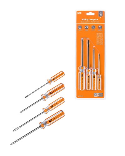 Набор отверток 4шт.: SL3x75, SL5х100, PH1х75, PH2х100, блистер, CS Гранит TDM (SQ1013-0101). Набор отверток. TDM ЕLECTRIC в Стерлитамаке