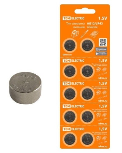 AG12/LR43 Alkaline 1,5V BP-10 TDM (SQ1702-0046). Элемент питания. TDM ЕLECTRIC в Стерлитамаке