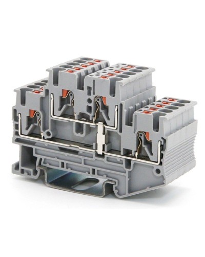 Клемма двухуровневая, зажим push-in, 2.5 кв.мм, серая (VPRTT-2.5-PV-GY). Клемма проходная, 4 точки подключения, уровни соединены перемычкой. ДКС в Стерлитамаке