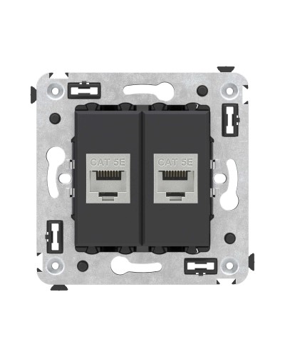 Розетка RJ-45 в стену, кат.6E, Avanti, двойная, черная матовая (4412764). Розетка компьютерная. ДКС в Стерлитамаке