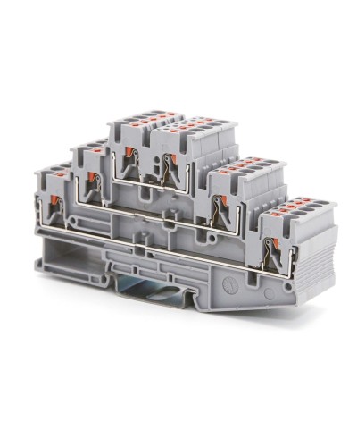 Клемма трехуровневая, зажим push-in, 2.5 кв.мм, серая (VPR-2.5-3L-GY). Клемма проходная, 6 точки подключения. ДКС в Стерлитамаке