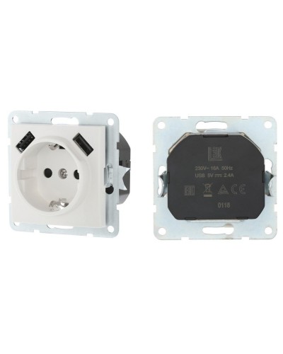 Розетка с з/к + 2xUSB разъема, 2А, белый LK60 (868004-1). Розетка. Экопласт в Стерлитамаке