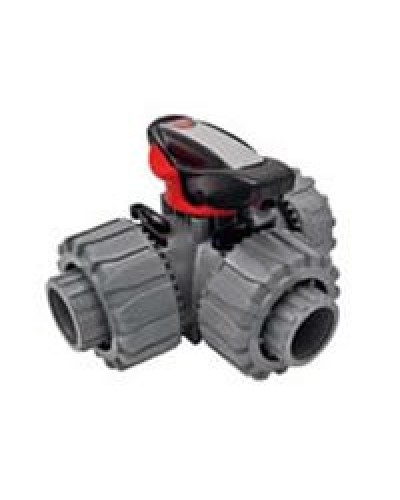 Ecoplast Кран шаровой трехходовой ПВХ D25 (уплотнение TPV, остальное EPDM) с муфтовым окончанием (49448). Кран шаровой, с муфтовым окончанием. Экопласт в Стерлитамаке